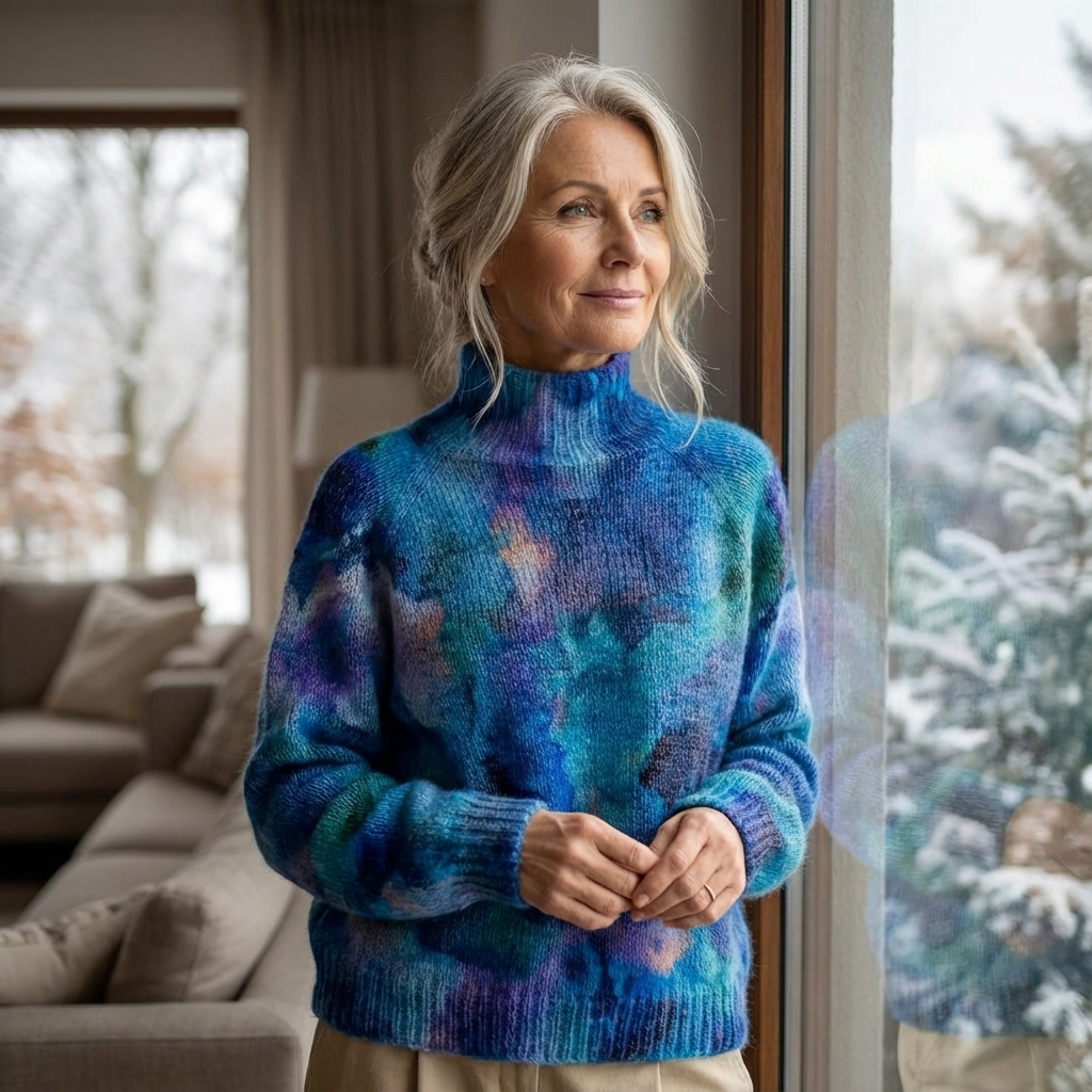 Olinka | Abstraktní Květinový Vzor na Vodě, Tisknutý Svetr s Rolákem