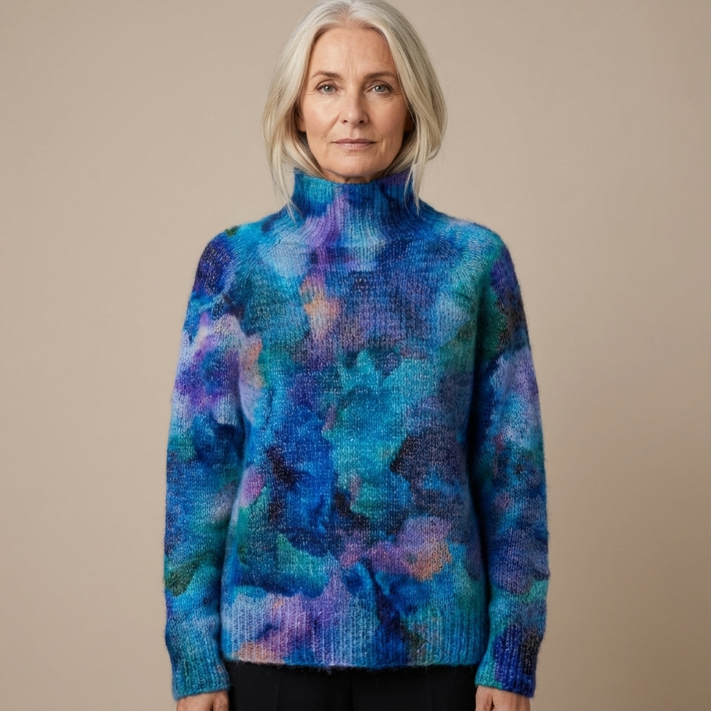 Olinka | Abstraktní Květinový Vzor na Vodě, Tisknutý Svetr s Rolákem