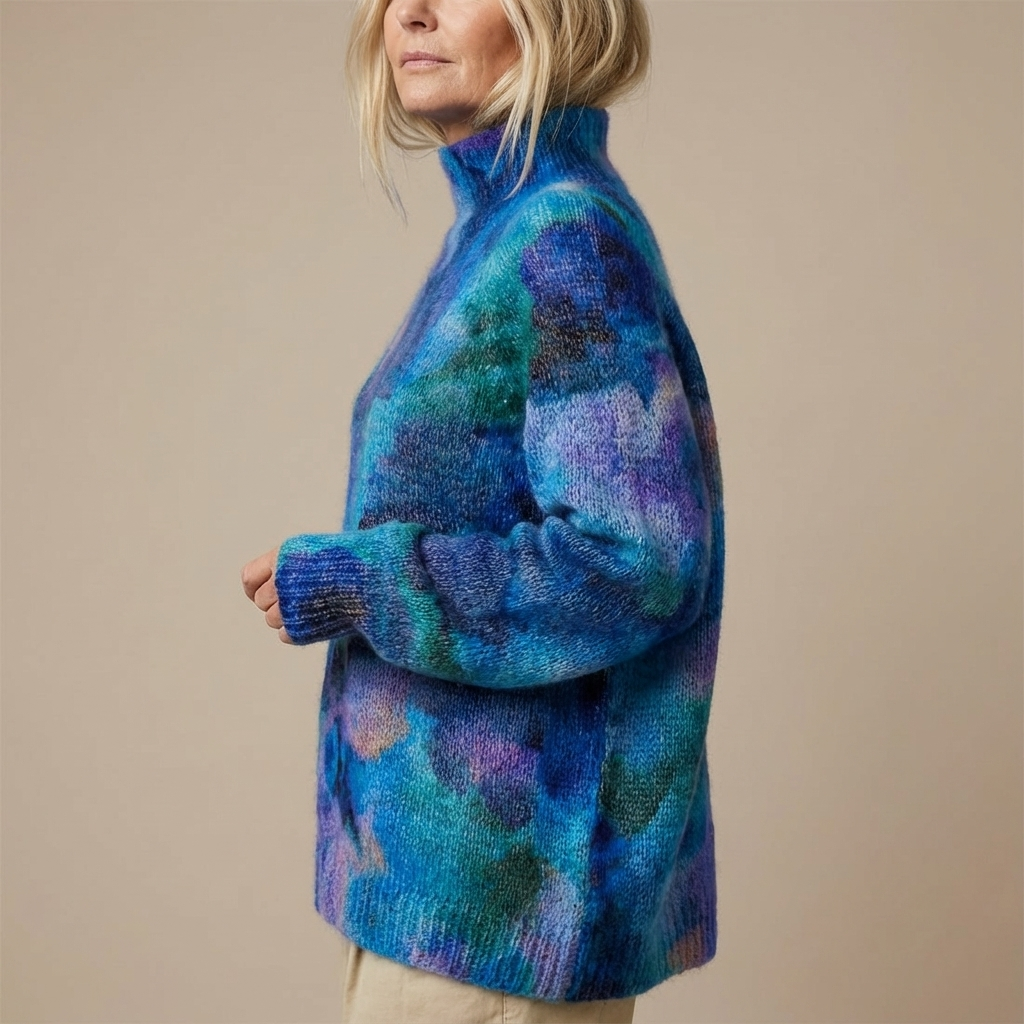 Olinka | Abstraktní Květinový Vzor na Vodě, Tisknutý Svetr s Rolákem