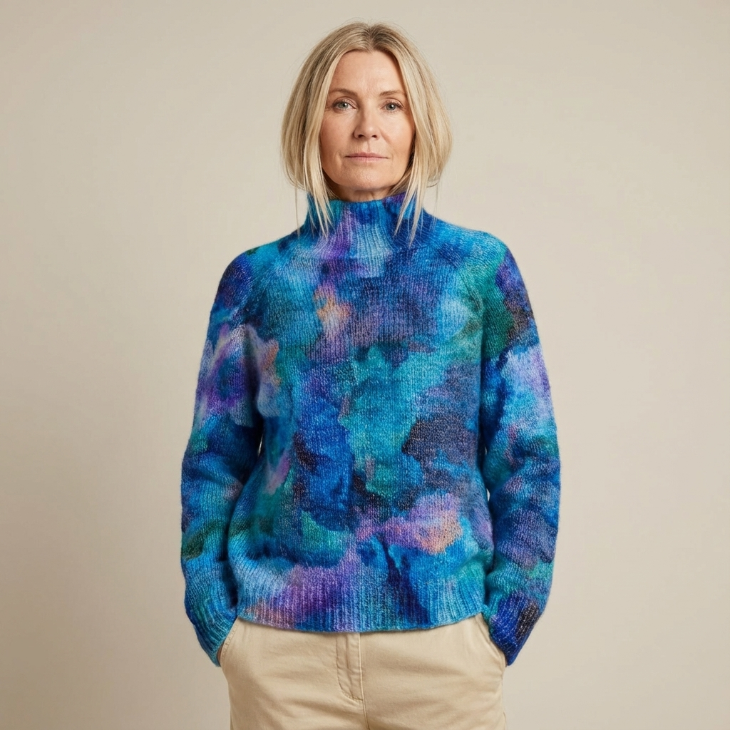 Olinka | Abstraktní Květinový Vzor na Vodě, Tisknutý Svetr s Rolákem