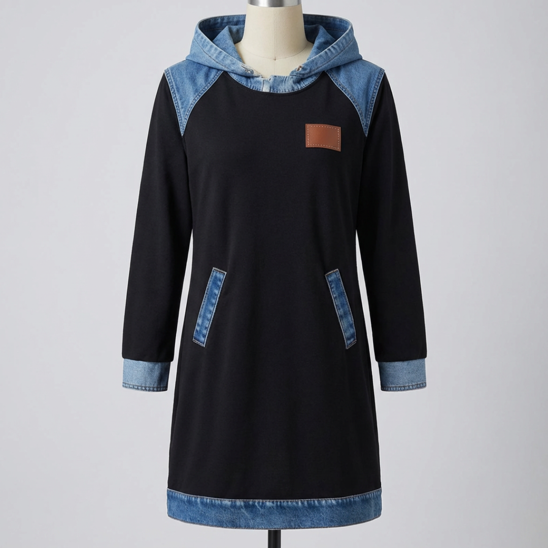 Lara – Džínové šaty s kapucí