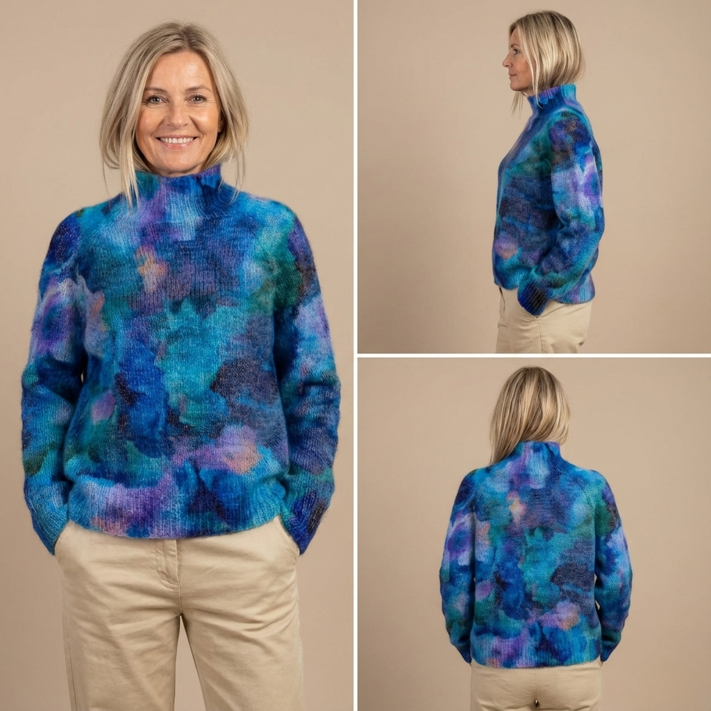 Olinka | Abstraktní Květinový Vzor na Vodě, Tisknutý Svetr s Rolákem