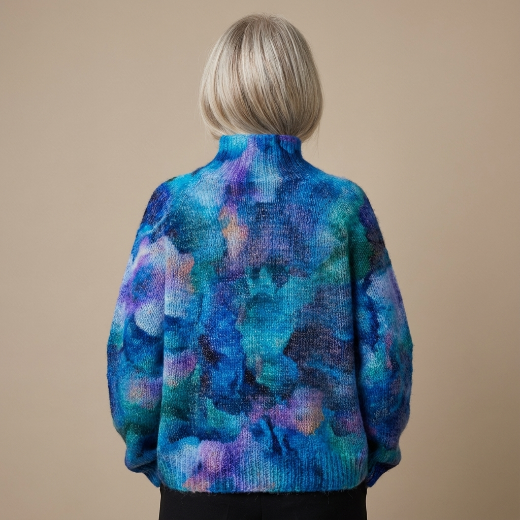 Olinka | Abstraktní Květinový Vzor na Vodě, Tisknutý Svetr s Rolákem